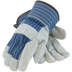 ‎82-7763/XL Split Leather Palm - Silver Series - A/B Select Shoulder - Dbl Palm - Bl./Green - Rubberized SC - Exact Tool & Supply