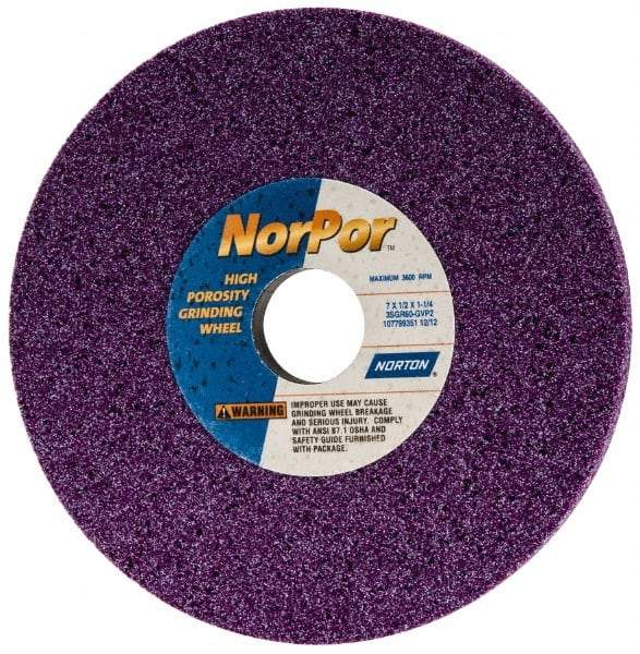 Norton - 7" Diam x 1-1/4" Hole x 1/2" Thick, G Hardness, 60 Grit Surface Grinding Wheel - Ceramic, Type 1, Medium Grade, 3,600 Max RPM, Vitrified Bond, No Recess - Exact Tool & Supply