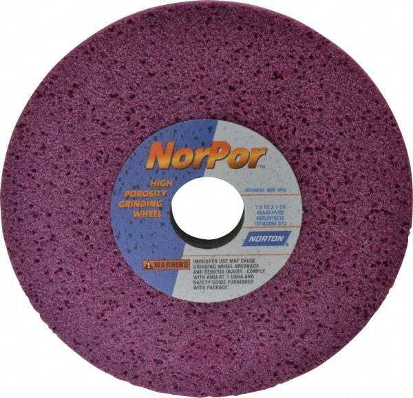 Norton - 7" Diam x 1-1/4" Hole x 1/2" Thick, H Hardness, 46 Grit Surface Grinding Wheel - Aluminum Oxide, Type 1, Coarse Grade, 3,600 Max RPM, Vitrified Bond, No Recess - Exact Tool & Supply