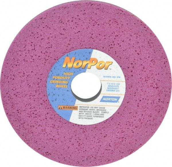 Norton - 7" Diam x 1-1/4" Hole x 1/2" Thick, H Hardness, 60 Grit Surface Grinding Wheel - Aluminum Oxide, Type 1, Medium Grade, 3,600 Max RPM, Vitrified Bond, No Recess - Exact Tool & Supply