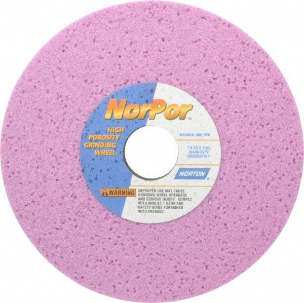 Norton - 7" Diam x 1-1/4" Hole x 1/2" Thick, G Hardness, 46 Grit Surface Grinding Wheel - Aluminum Oxide, Type 1, Coarse Grade, 3,600 Max RPM, Vitrified Bond, No Recess - Exact Tool & Supply