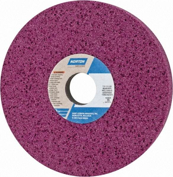 Norton - 7" Diam x 1-1/4" Hole x 1" Thick, H Hardness, 46 Grit Surface Grinding Wheel - Aluminum Oxide, Type 5, Coarse Grade, 3,600 Max RPM, Vitrified Bond, One-Side Recess - Exact Tool & Supply