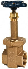 NIBCO - 1-1/2" Pipe, Class 300, Threaded Bronze Alloy Solid Wedge Rising Stem Gate Valve - 600 WOG, 300 WSP, Union Bonnet - Exact Tool & Supply