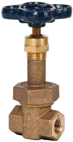 NIBCO - 1/4" Pipe, Class 300, Threaded Bronze Alloy Solid Wedge Rising Stem Gate Valve - 600 WOG, 300 WSP, Union Bonnet - Exact Tool & Supply