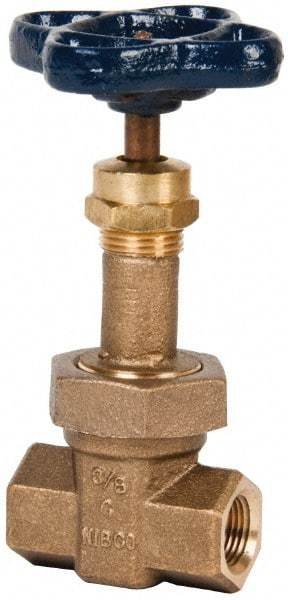 NIBCO - 3/8" Pipe, Class 300, Threaded Bronze Alloy Solid Wedge Rising Stem Gate Valve - 600 WOG, 300 WSP, Union Bonnet - Exact Tool & Supply