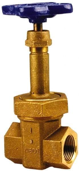 NIBCO - 1-1/2" Pipe, Class 300, Threaded Bronze Alloy Solid Wedge Rising Stem Gate Valve with Stainless Steel Trim - 600 WOG, 300 WSP, Union Bonnet - Exact Tool & Supply