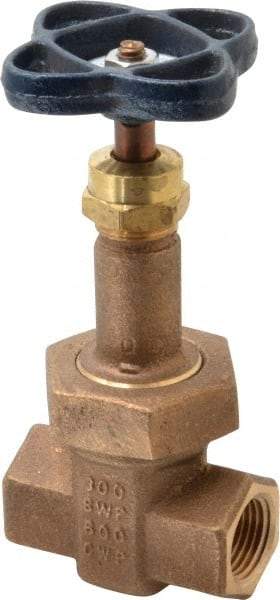 NIBCO - 1/2" Pipe, Class 300, Threaded Bronze Alloy Solid Wedge Rising Stem Gate Valve with Stainless Steel Trim - 600 WOG, 300 WSP, Union Bonnet - Exact Tool & Supply