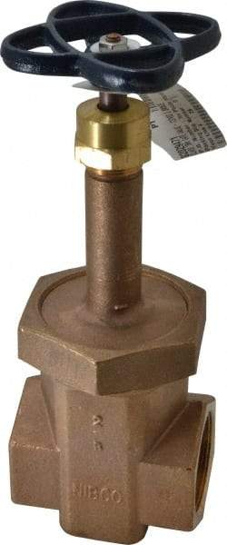 NIBCO - 2" Pipe, Class 300, Threaded Bronze Alloy Solid Wedge Rising Stem Gate Valve with Stainless Steel Trim - 600 WOG, 300 WSP, Union Bonnet - Exact Tool & Supply