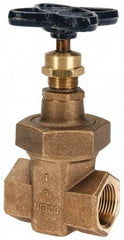 NIBCO - 1" Pipe, Class 300, Threaded Bronze Alloy Solid Wedge Stem Gate Valve - 600 WOG, 300 WSP, Union Bonnet - Exact Tool & Supply