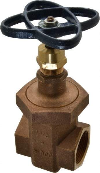 NIBCO - 1-1/2" Pipe, Class 300, Threaded Bronze Alloy Solid Wedge Stem Gate Valve - 600 WOG, 300 WSP, Union Bonnet - Exact Tool & Supply