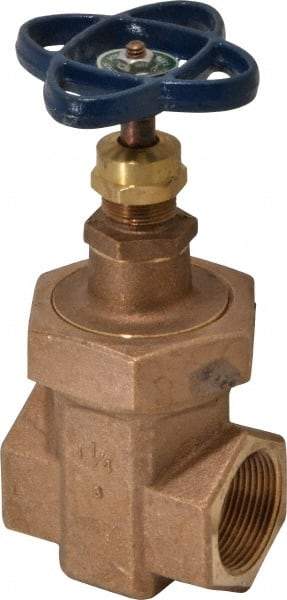 NIBCO - 1-1/4" Pipe, Class 300, Threaded Bronze Alloy Solid Wedge Stem Gate Valve - 600 WOG, 300 WSP, Union Bonnet - Exact Tool & Supply