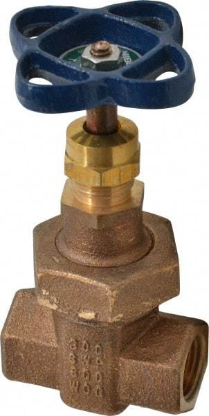 NIBCO - 1/2" Pipe, Class 300, Threaded Bronze Alloy Solid Wedge Stem Gate Valve - 600 WOG, 300 WSP, Union Bonnet - Exact Tool & Supply