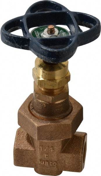 NIBCO - 1/4" Pipe, Class 300, Threaded Bronze Alloy Solid Wedge Stem Gate Valve - 600 WOG, 300 WSP, Union Bonnet - Exact Tool & Supply