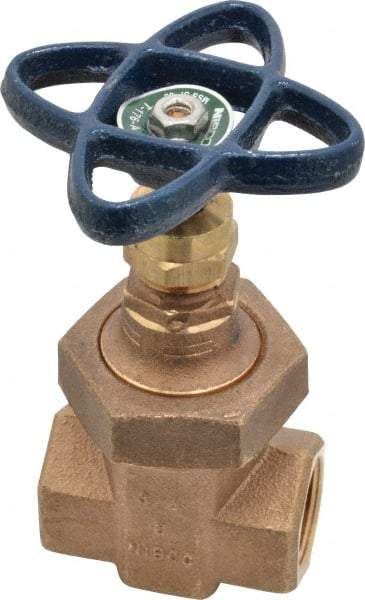 NIBCO - 3/4" Pipe, Class 300, Threaded Bronze Alloy Solid Wedge Stem Gate Valve - 600 WOG, 300 WSP, Union Bonnet - Exact Tool & Supply