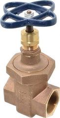 NIBCO - 1-1/2" Pipe, Class 300, Threaded Bronze Alloy Solid Wedge Stem Gate Valve with Stainless Steel Trim - 600 WOG, 300 WSP, Union Bonnet - Exact Tool & Supply