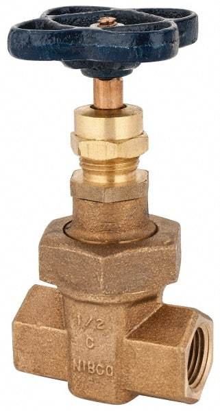 NIBCO - Class 300, Threaded Bronze Alloy Solid Wedge Stem Gate Valve with Stainless Steel Trim - 600 WOG, 300 WSP, Union Bonnet - Exact Tool & Supply