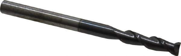Accupro - 3/16", 3/4" LOC, 3/16" Shank Diam, 2-1/2" OAL, 2 Flute, Solid Carbide Square End Mill - Single End, AlTiN Finish, Spiral Flute, 40° Helix, Centercutting, Right Hand Cut, Right Hand Flute - Exact Tool & Supply