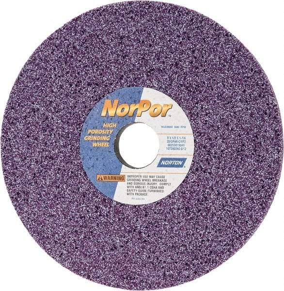 Norton - 8" Diam x 1-1/4" Hole x 1/2" Thick, G Hardness, 46 Grit Surface Grinding Wheel - Ceramic, Type 1, Coarse Grade, 3,600 Max RPM, Vitrified Bond, No Recess - Exact Tool & Supply