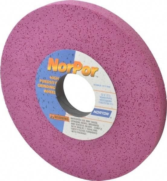 Norton - 12" Diam x 3" Hole x 1" Thick, H Hardness, 60 Grit Surface Grinding Wheel - Aluminum Oxide, Type 1, Medium Grade, 2,710 Max RPM, Vitrified Bond, No Recess - Exact Tool & Supply