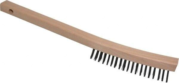 Weiler - 3 Rows x 19 Columns Steel Scratch Brush - 5-1/2" Brush Length, 14" OAL, 1-3/16" Trim Length, Wood Curved Handle - Exact Tool & Supply