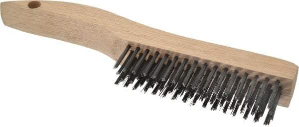 Weiler - 4 Rows x 16 Columns Steel Scratch Brush - 5" Brush Length, 10" OAL, 1-3/16" Trim Length, Wood Shoe Handle - Exact Tool & Supply
