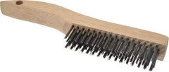Weiler - 4 Rows x 16 Columns Steel Scratch Brush - 5" Brush Length, 10" OAL, 1-3/16" Trim Length, Wood Shoe Handle - Exact Tool & Supply