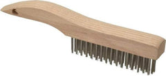 Weiler - 4 Rows x 16 Columns Stainless Steel Scratch Brush - 5" Brush Length, 10" OAL, 1-3/16" Trim Length, Wood Shoe Handle - Exact Tool & Supply