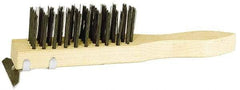 Weiler - 4 Rows x 11 Columns Steel Scratch Brush - 5-1/2" Brush Length, 11-1/2" OAL, 1-1/2" Trim Length, Wood Straight Handle - Exact Tool & Supply