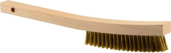 Weiler - 3 Rows x 19 Columns Brass Plater Brush - 5-1/2" Brush Length, 13" OAL, 1" Trim Length, Wood Curved Handle - Exact Tool & Supply