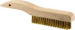 Weiler - 4 Rows x 18 Columns Brass Plater Brush - 5" Brush Length, 10" OAL, 1" Trim Length, Wood Shoe Handle - Exact Tool & Supply