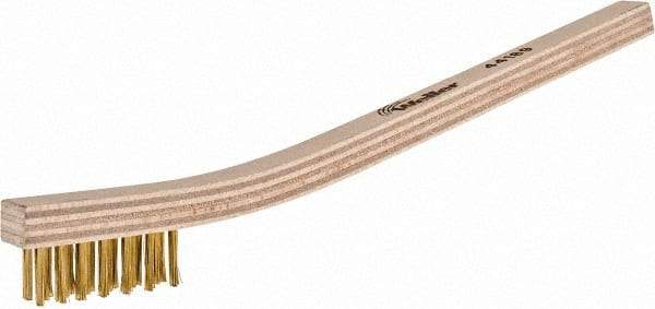 Weiler - 3 Rows x 7 Columns Brass Scratch Brush - 7-1/2" OAL, 1/2" Trim Length, Wood Toothbrush Handle - Exact Tool & Supply