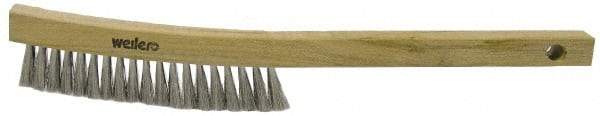 Weiler - 4 Rows x 19 Columns Stainless Steel Plater Brush - 5-1/2" Brush Length, 13" OAL, 1" Trim Length, Wood Curved Handle - Exact Tool & Supply