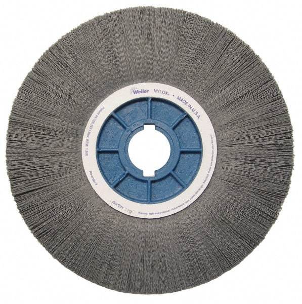 Weiler - 14" OD, 2" Arbor Hole, Crimped Nylon Wheel Brush - 1-1/8" Face Width, 3-3/4" Trim Length, 0.04" Filament Diam, 1,800 RPM - Exact Tool & Supply