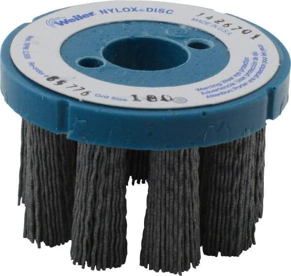 Weiler - 3" 180 Grit Silicon Carbide Crimped Disc Brush - Very Fine Grade, Plain Hole Connector, 1-1/2" Trim Length, 7/8" Arbor Hole - Exact Tool & Supply