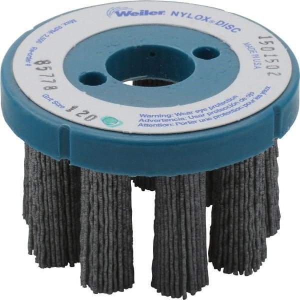Weiler - 3" 120 Grit Silicon Carbide Crimped Disc Brush - Fine Grade, Plain Hole Connector, 1-1/2" Trim Length, 7/8" Arbor Hole - Exact Tool & Supply