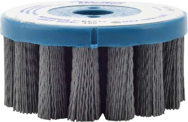 Weiler - 4" 180 Grit Silicon Carbide Crimped Disc Brush - Very Fine Grade, Plain Hole Connector, 1-1/2" Trim Length, 7/8" Arbor Hole - Exact Tool & Supply