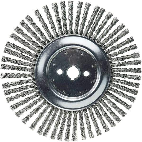 Weiler - 12" OD, 1" Arbor Hole, Stringer Bead Steel Wheel Brush - 3/8" Face Width, 2-3/4" Trim Length, 6,000 RPM - Exact Tool & Supply