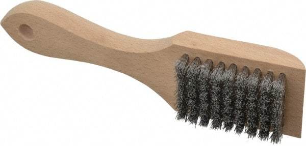 Weiler - 6 Rows x 9 Columns Aluminum Scratch Brush - 6-3/4" OAL, 1/2" Trim Length, Wood Straight Handle - Exact Tool & Supply