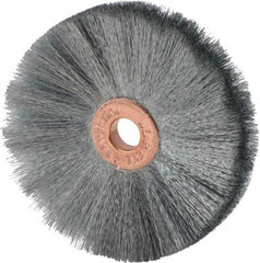 Weiler - 2" OD, 1/4" Arbor Hole, Crimped Steel Wheel Brush - 3/8" Face Width, 3/4" Trim Length, 0.003" Filament Diam, 20,000 RPM - Exact Tool & Supply