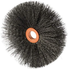 Weiler - 4" OD, 1/2" Arbor Hole, Crimped Steel Wheel Brush - 1/2" Face Width, 1-1/2" Trim Length, 0.006" Filament Diam, 20,000 RPM - Exact Tool & Supply