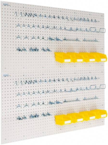 Triton - 48" Wide x 24" High Storage Peg Board, Hooks & Spacers - 4 Panels, 88 Hooks, Polypropylene Board, Steel Hooks, White - Exact Tool & Supply