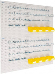 Triton - 48" Wide x 24" High Storage Peg Board, Hooks & Spacers - 4 Panels, 88 Hooks, Polypropylene Board, Steel Hooks, White - Exact Tool & Supply