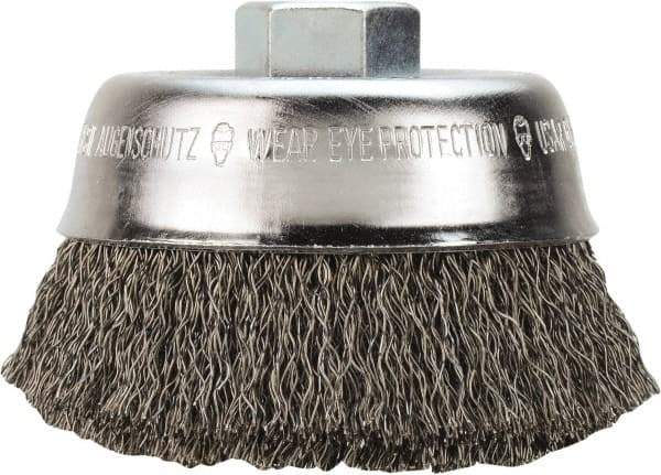 Milwaukee Tool - 4" OD, 5/8" Arbor Hole, Crimped Stainless Steel Wheel Brush - 1/2" Face Width, 3/4" Trim Length, 0.014" Filament Diam, 12,000 RPM - Exact Tool & Supply