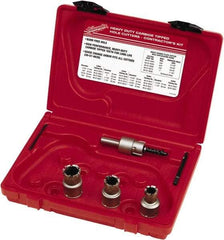 Milwaukee Tool - 5 Piece, 11/16" to 15/16" Saw Diam, Contractor's Hole Saw Kit - Carbide-Tipped, Gulleted Edge, Pilot Drill Model No. 49-57-0035, 49-57-0038, Includes 3 Hole Saws - Exact Tool & Supply