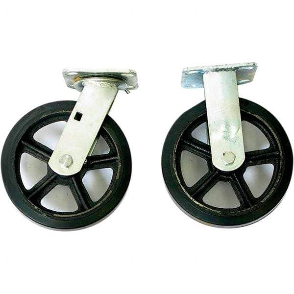 Wesco Industrial Products - 8" Diam x 2" Wide x 10-1/4" OAH Top Plate Mount Dual Swivel & Rigid Caster - Mold on Rubber, 2,200 Lb Capacity, Sealed Ball Bearing, 4 x 4-1/2" Plate - Exact Tool & Supply