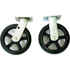 Wesco Industrial Products - 8" Diam x 2" Wide x 10-1/4" OAH Top Plate Mount Dual Swivel & Rigid Caster - Mold on Rubber, 2,200 Lb Capacity, Sealed Ball Bearing, 4 x 4-1/2" Plate - Exact Tool & Supply