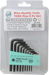 Wiha - 9 Piece IP8 to IP40 L-Key Short Arm Torx Plus Key Set - IP8, IP9, IP10, IP15, IP20, IP25, IP27, IP30, IP40 Torx Size - Exact Tool & Supply