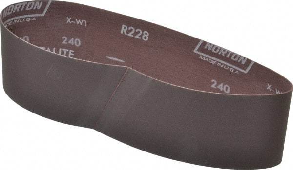 Norton - 3" Wide x 24" OAL, 240 Grit, Aluminum Oxide Abrasive Belt - Aluminum Oxide, Very Fine, Coated, Series R228 - Exact Tool & Supply
