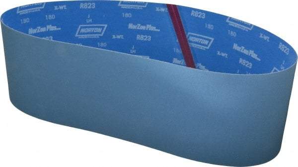 Norton - 6" Wide x 48" OAL, 180 Grit, Zirconia Alumina Abrasive Belt - Zirconia Alumina, Very Fine, Coated, X Weighted Cloth Backing, Series R823 - Exact Tool & Supply
