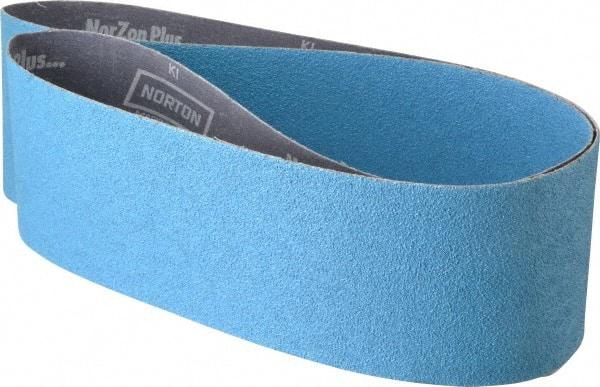 Norton - 4" Wide x 54" OAL, 50 Grit, Zirconia Alumina Abrasive Belt - Zirconia Alumina, Coarse, Coated, Y Weighted Cloth Backing, Series R821 - Exact Tool & Supply